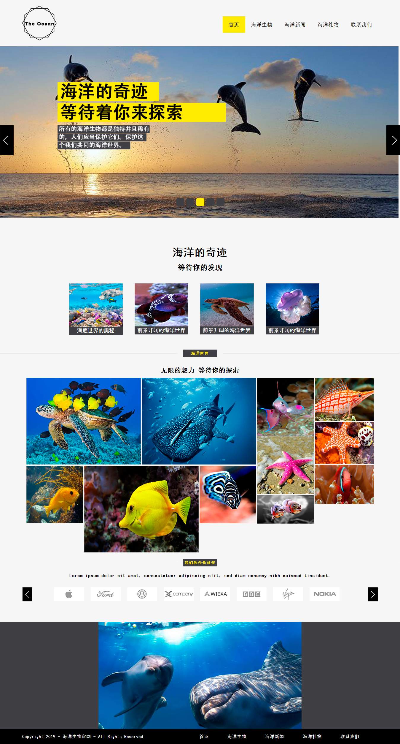 编号：712 海洋生物 5页 图片切换  有PSD CSS布局 70元